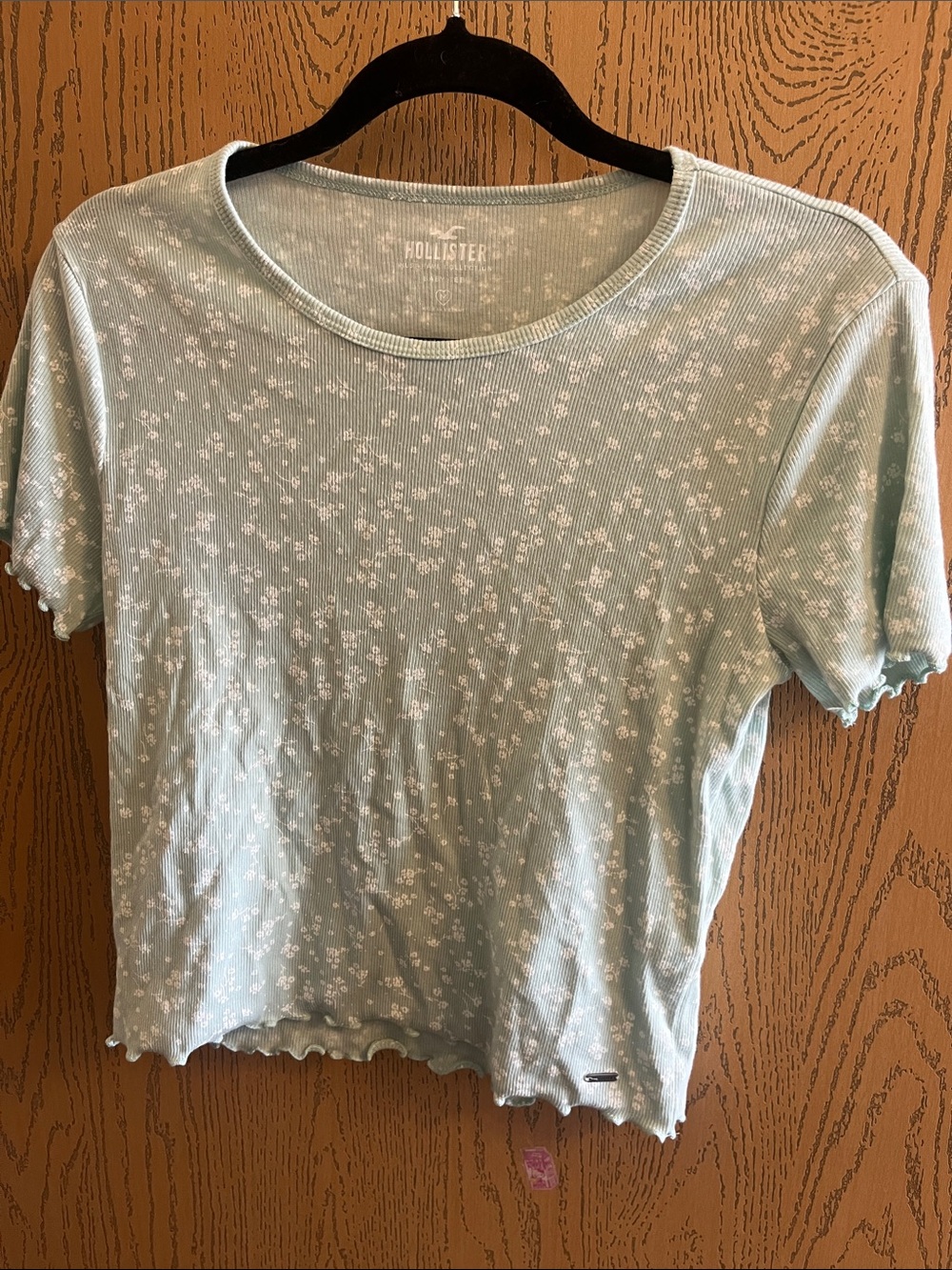 Hollister Pastel Blue Floral Ribbed Short Sleeve Tee